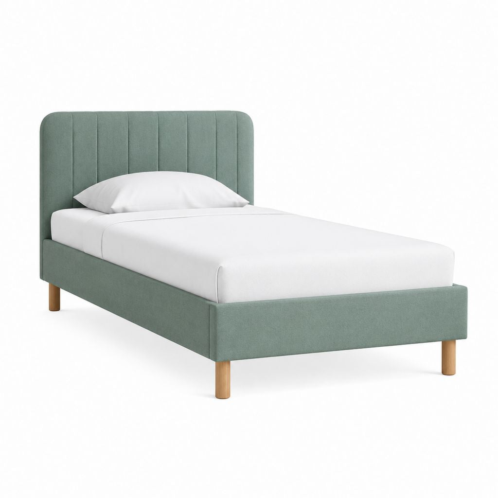 Lit simple capitonné vert en polyester avec cadre 90 x 190 cm