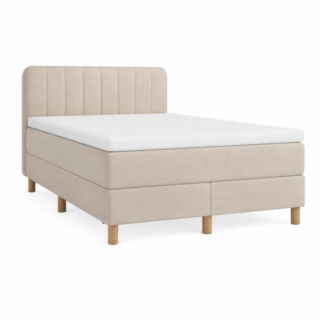 Lit boxspring 160 x 200 cm beige en polyester avec sommier et matelas