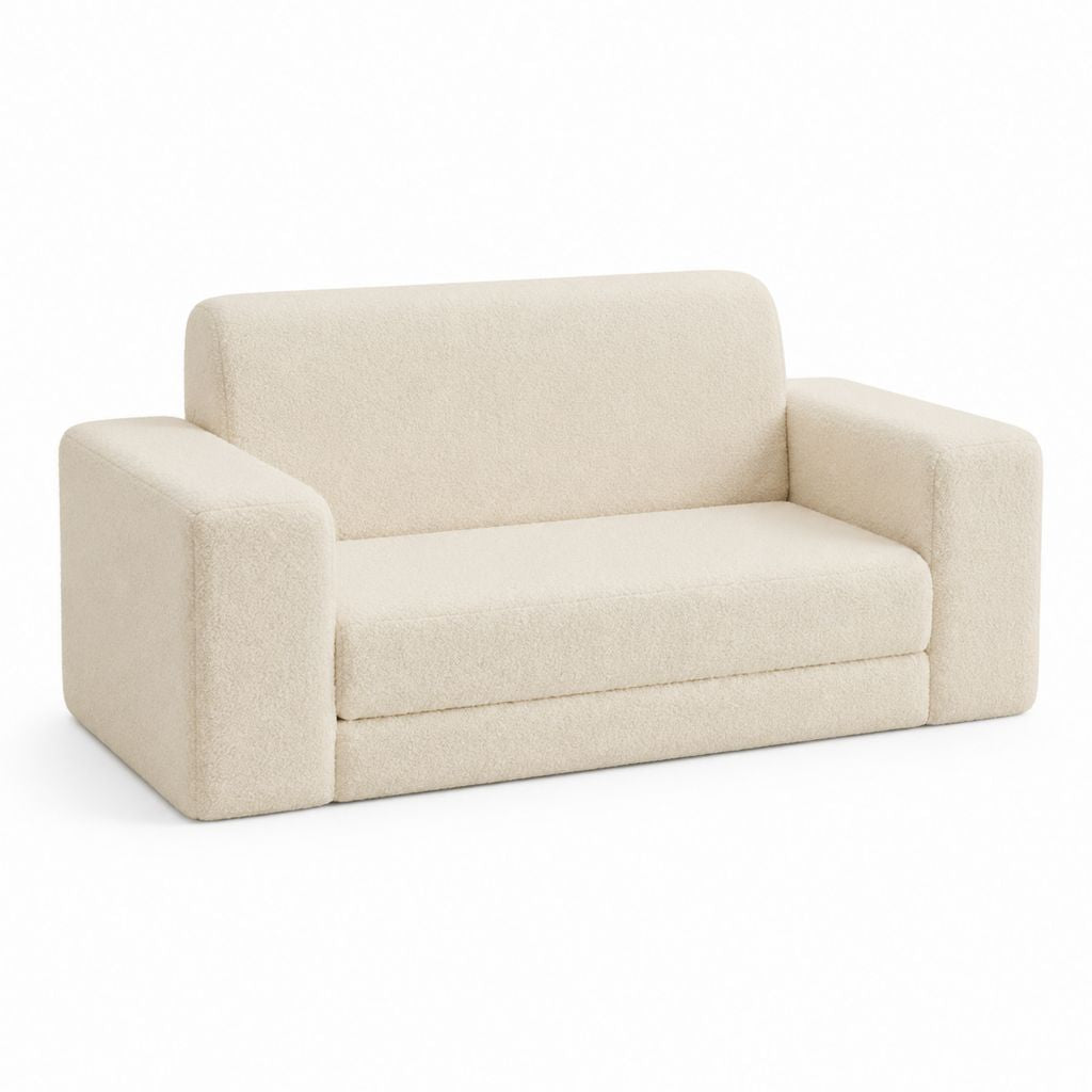 Canapé 2 places crème en polyester bouclette rectangulaire 160 x 90 x 75 cm