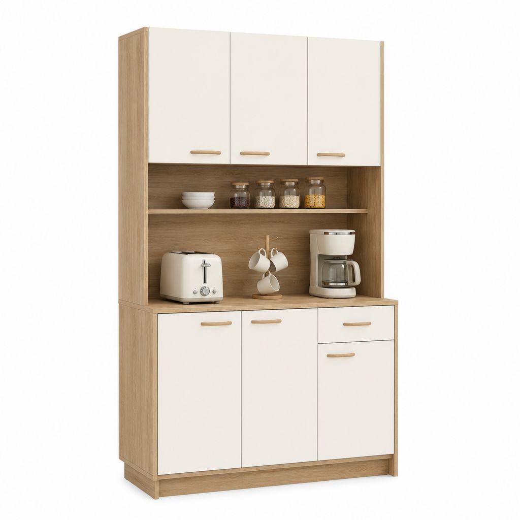 Buffet de cuisine haut blanc et chêne en panneaux de particules 100 x 40 x 180 cm