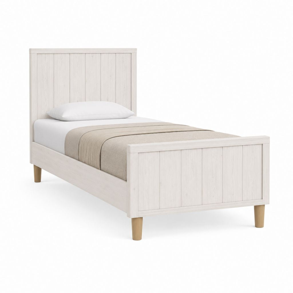 Lit simple avec cadre blanc effet chêne en MDF et bois massif 90 x 190 cm