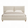 Lit double 160 x 200 cm beige en polyester avec tête de lit capitonnée