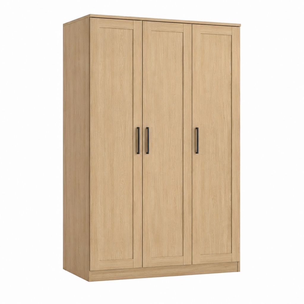 Armoire de chambre 3 portes chêne clair en panneaux de particules 120 x 52 x 200 cm