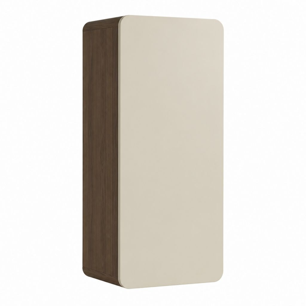 Colonne de salle de bain murale beige et noyer en panneaux MDF 40 x 25 x 120 cm