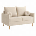 Canapé droit 2 places beige en polyester avec pieds en bois massif 160 x 85 x 85 cm