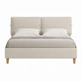 Lit double capitonné beige en polyester 160 x 200 cm avec tête de lit à panneaux