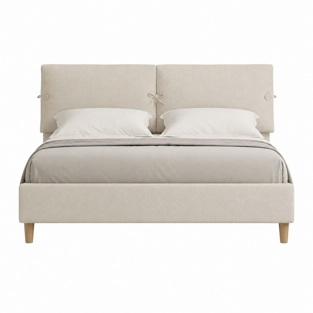 Lit double capitonné beige en polyester 160 x 200 cm avec tête de lit à panneaux