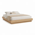 Cadre de lit plateforme beige et chêne en MDF plaqué 160 x 200 cm