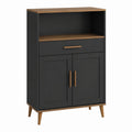 Buffet de cuisine rectangulaire noir et noyer en MDF 60 x 40 x 120 cm avec 2 portes 1 tiroir et niche ouverte