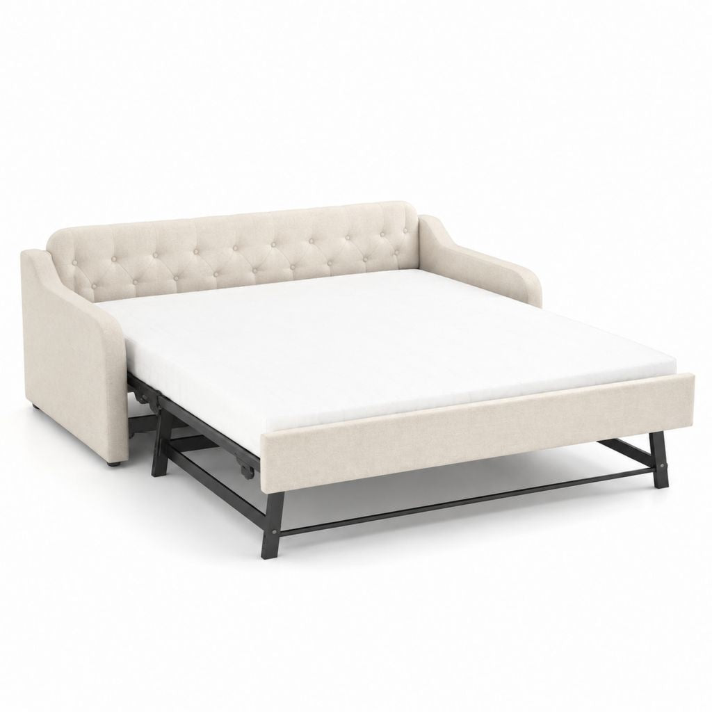 Canapé-lit convertible beige en polyester avec cadre en acier 160 x 200 cm