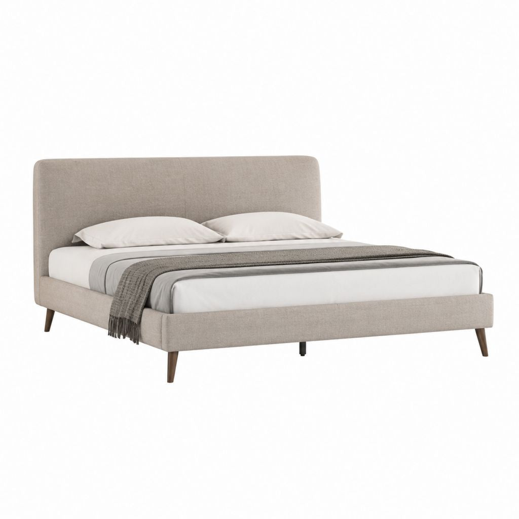 Lit double capitonné beige en polyester rectangulaire 160 x 200 cm avec cadre et tête de lit 173 x 216 x 105 cm