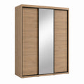 Armoire à portes coulissantes chêne naturel en panneaux de particules mélaminés rectangulaire avec miroir 180 x 60 x 200 cm
