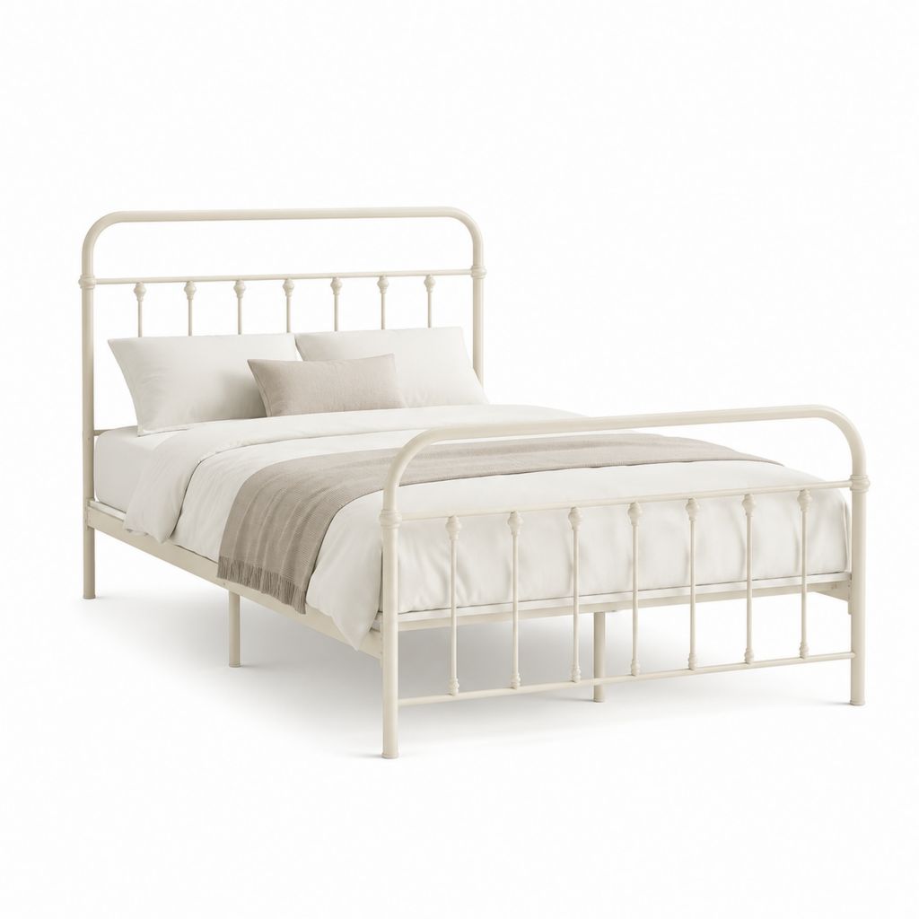 Lit double cadre de lit crème en acier rectangulaire pour matelas 140 x 190 cm