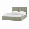 Lit coffre 160 x 200 cm vert sauge en velours de polyester rectangulaire avec tête de lit capitonnée