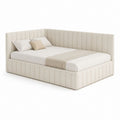 Lit double avec cadre de lit capitonné beige en polyester 160 x 200 cm