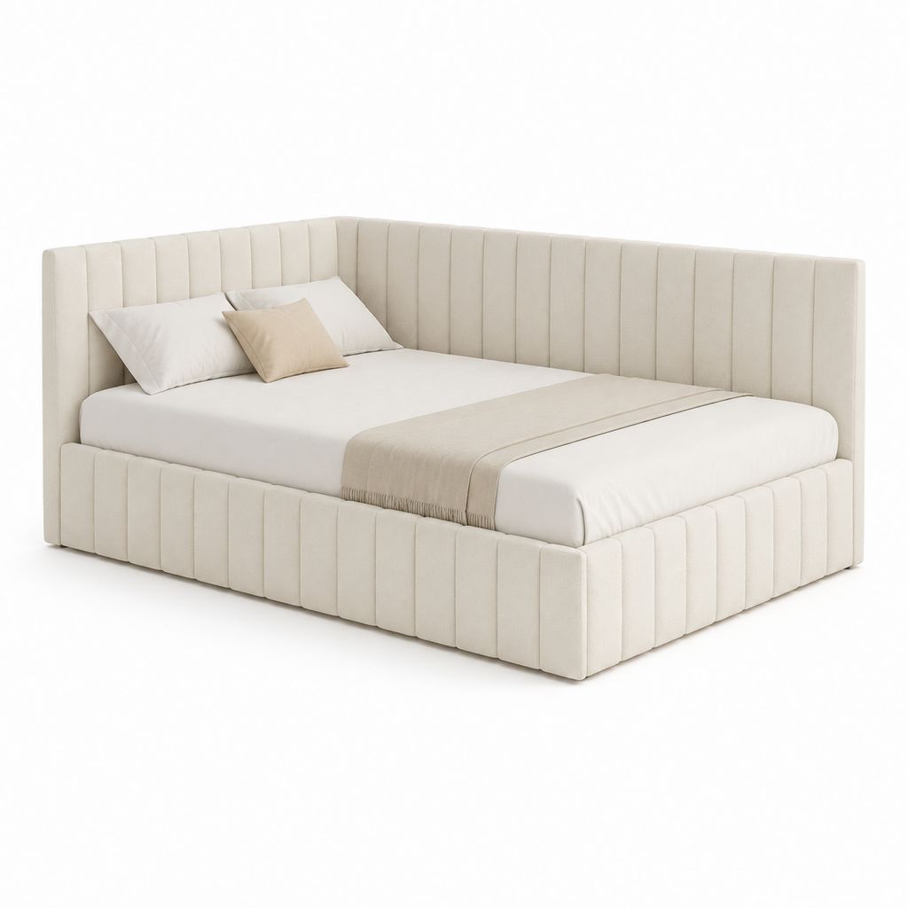 Lit double avec cadre de lit capitonné beige en polyester 160 x 200 cm