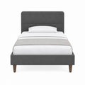 Lit double avec cadre gris foncé en polyester et pieds en hévéa 160 x 200 cm