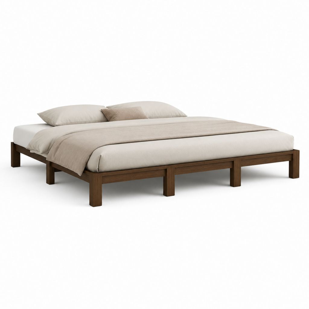 Cadre de lit double marron en bois massif 160 x 200 cm