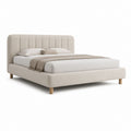 Lit double capitonné beige en polyester rectangulaire avec sommier à lattes 160 x 200 cm